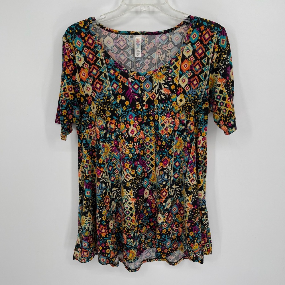 LuLaRoe Women's Multicolor Geometric Short Sleeve Tunic Perfect T-Shirt Size XS